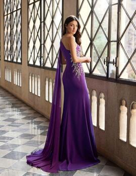 Vestido SILVIA crepe pedrería morado