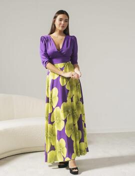 Vestido LUPE combi morado/mostaza