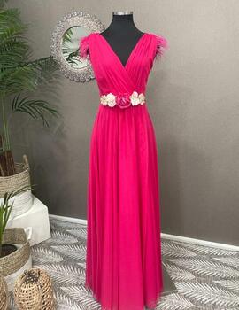 Vestido DAMAS plumas fucsia