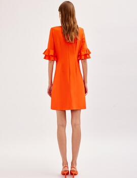 VESTIDO MANGA VOLANTES NARANJA