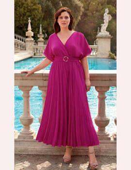 VESTIDO MIDI PLISADO FUCSIA