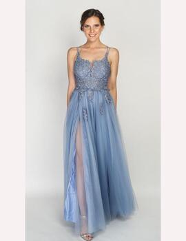 VESTIDO FANTASIA ENCAJE CELESTE