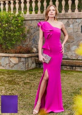 VESTIDO SIRENA VOLANTES MORADO