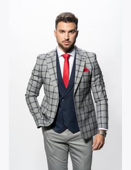 Traje Sinigual 3p gris cuadro chaqueta