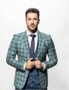 Traje Sinigual 3p verde cuadro chaqueta