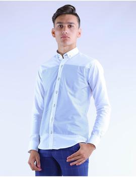 Camisa  Slim Fit Blanca con detalles Frontal azul