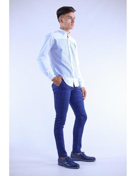 Camisa  Slim Fit Blanca con detalles Frontal azul