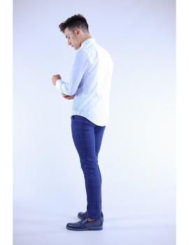 Camisa  Slim Fit Blanca con detalles Frontal azul