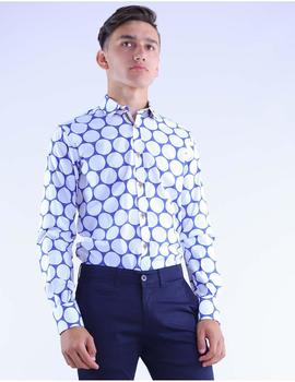 Camisa  YELLOW SKIN Slim Fit Estampada azul y blanco.