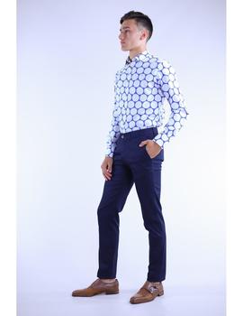 Camisa  YELLOW SKIN Slim Fit Estampada azul y blanco.