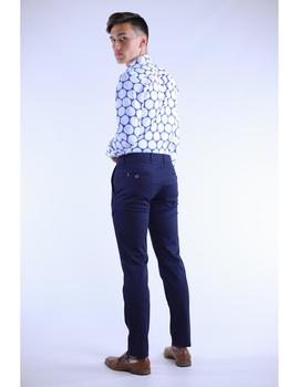 Camisa  YELLOW SKIN Slim Fit Estampada azul y blanco.