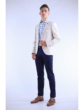 Camisa  YELLOW SKIN Slim Fit Estampada azul y blanco.