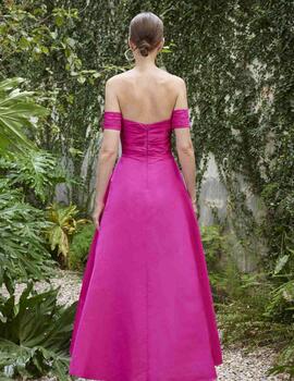 VESTIDO MIDI VUELO FUCSIA