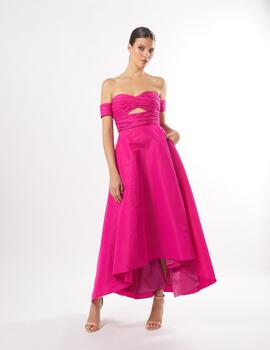 VESTIDO MIDI VUELO FUCSIA