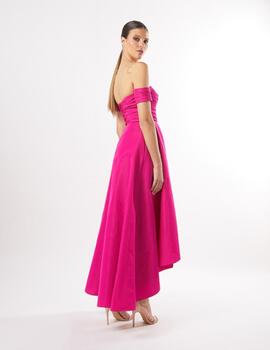 VESTIDO MIDI VUELO FUCSIA