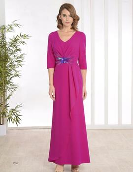 VESTIDO LARGO CREPE FUCSIA