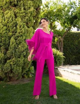 CONJUNTO PANTALON PLUMAS FUCSIA