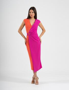 VESTIDO MIDI BICOLOR FUCSIA