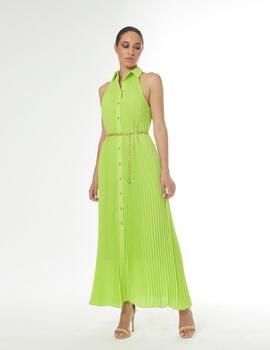 VESTIDO CAMISERO PLISADO VERDE