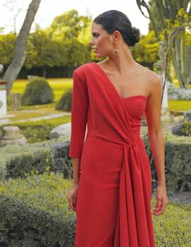 VESTIDO ASIMETRICO CAPA CINTURA ROJO