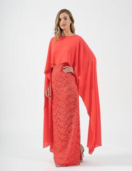 VESTIDO GUIPUR CAPA CORAL