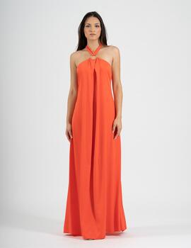 VESTIDO SATEN CUELLO NARANJA
