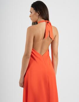 VESTIDO SATEN CUELLO NARANJA