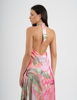 VESTIDO SATEN CUELLO ESTAMPADO TURQUESA