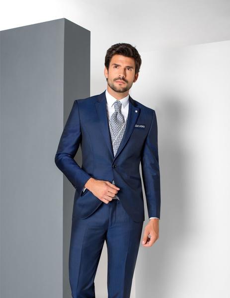 Traje ceremonia azul chaleco azul/plata