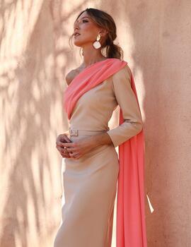 VESTIDO MAGNOLIA KOBUS GAIA BEIGE/CORAL
