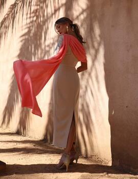 VESTIDO MAGNOLIA KOBUS GAIA BEIGE/CORAL