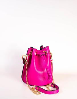 Bolso-saco de piel fucsia