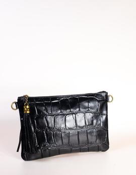 Bolso-sobre piel cocodrilo negro