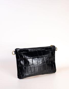 Bolso-sobre piel cocodrilo negro