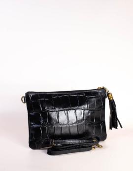 Bolso-sobre piel cocodrilo negro