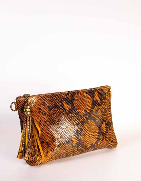 Caprichoso marca barbería Bolso-sobre piel serpiente camel