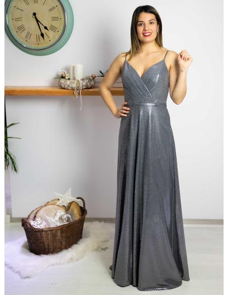 Vestido largo lentejuelas gris