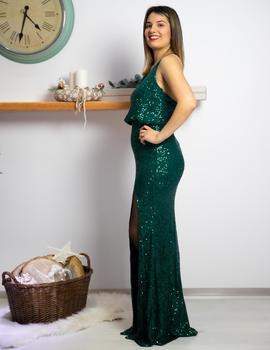 Vestido largo de lentejuelas verde para mujer