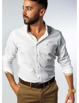 Camisa blanca Sinigual 11748 detalles beige para hombre