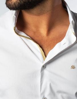 Camisa blanca Sinigual 11748 detalles beige para hombre