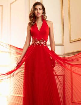 Vestido Mrafil tul bordado rojo