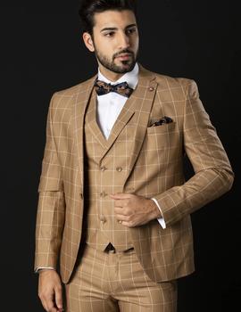 Traje completo hombre cuadros camel