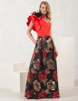 Vestido largo MONCHO HEREDIA  rojo jacquard