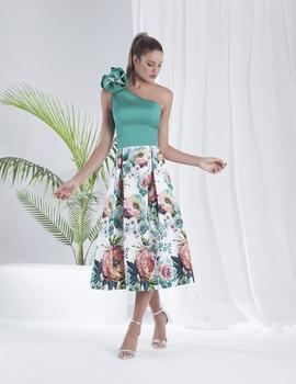 Vestido CASTING turquesa con falda estampada