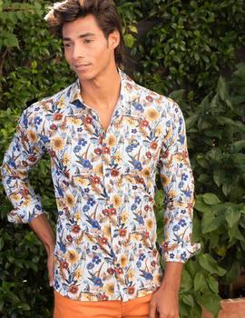 Camisa La Vespita 4702 azul estampada para hombre