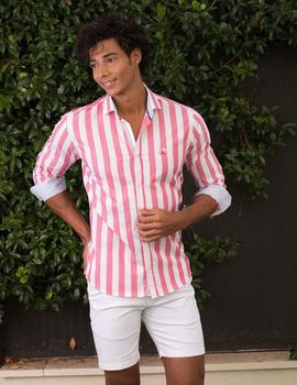 espontáneo Mula Hablar Camisa La Vespita 4656 blanca rayas rosas para hombre