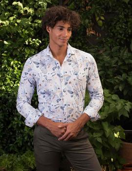 Camisa La Vespita 4703 blanca estampada para hombre