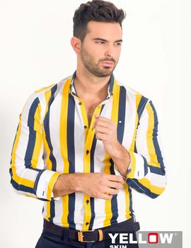 Camisa Yellow Skin 7249 blanca rayas para hombre