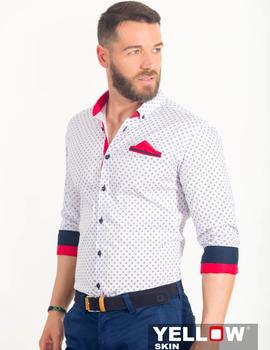 Camisa Yellow Skin 7235 Blanca detalles rojos para hombre