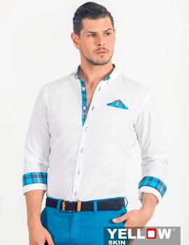 Camisa Yellow Skin 7228 blanca detalles turquesa para hombre